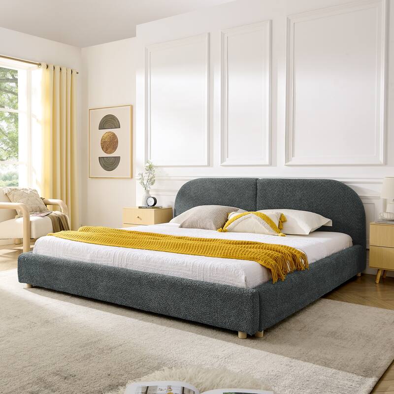 Stylish Curve-shaped Upholstered Platform Bed Frame Modern Minimalist Low Profile Bed with Curved Headboard Optional Storage Bed
