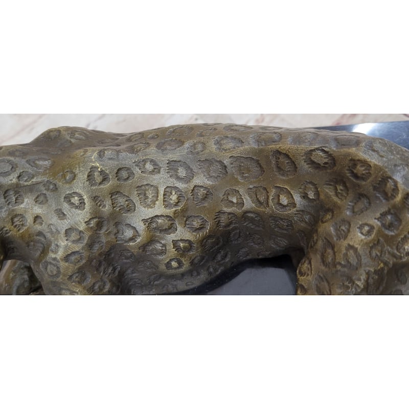 Hot Cast Bronze Cheetah Jaguar Imitative Leopard Sculpture Original Art On Marble Base