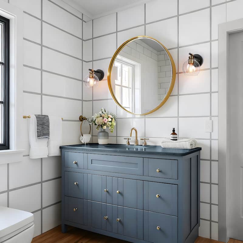 Iain Modern Black Gold 1-Light Seeded Glass Wall Sconce Bathroom Vanity Light