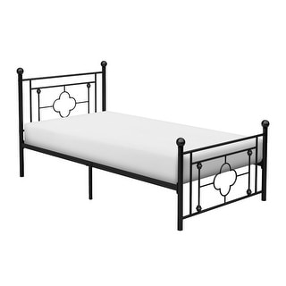 Twin Platform Bed Quatrefoil Pattern and Ball Finials Black Metal