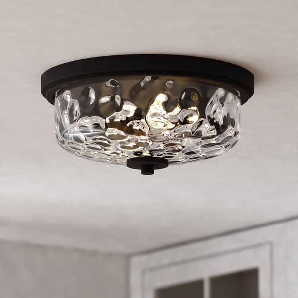 slide 2 of 12, Northlake 2-Light Matte Black Dome Flush Mount Lighting Fixture, Clear Glass Shade Low Ceilings, Hallway, Kitchen Matte Black - 13-in W x 6-in H x 13-in D
