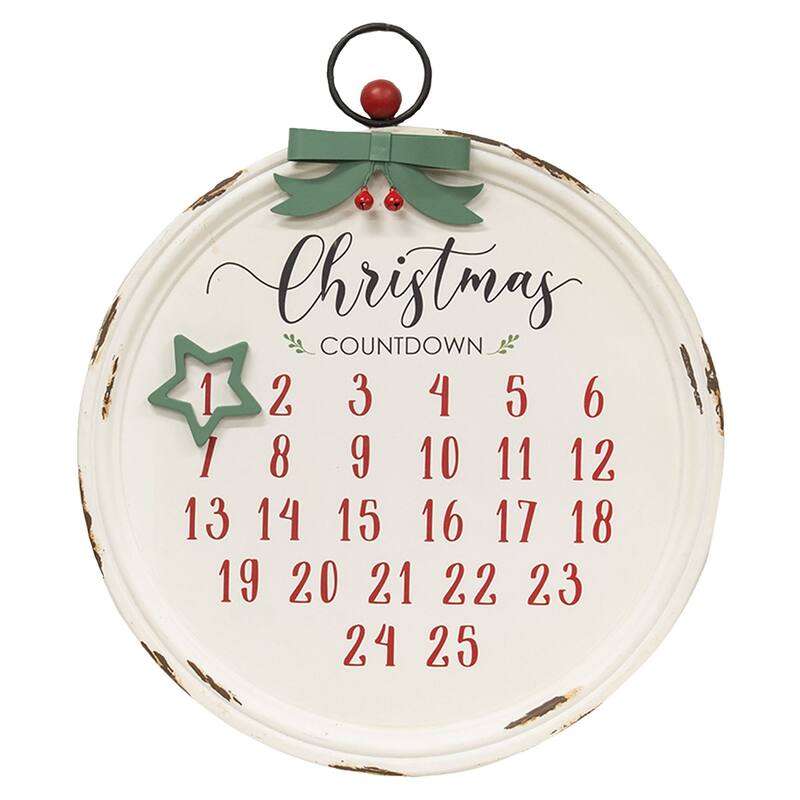 Distressed Christmas Bulb Countdown Calendar w/Star Magnet - White