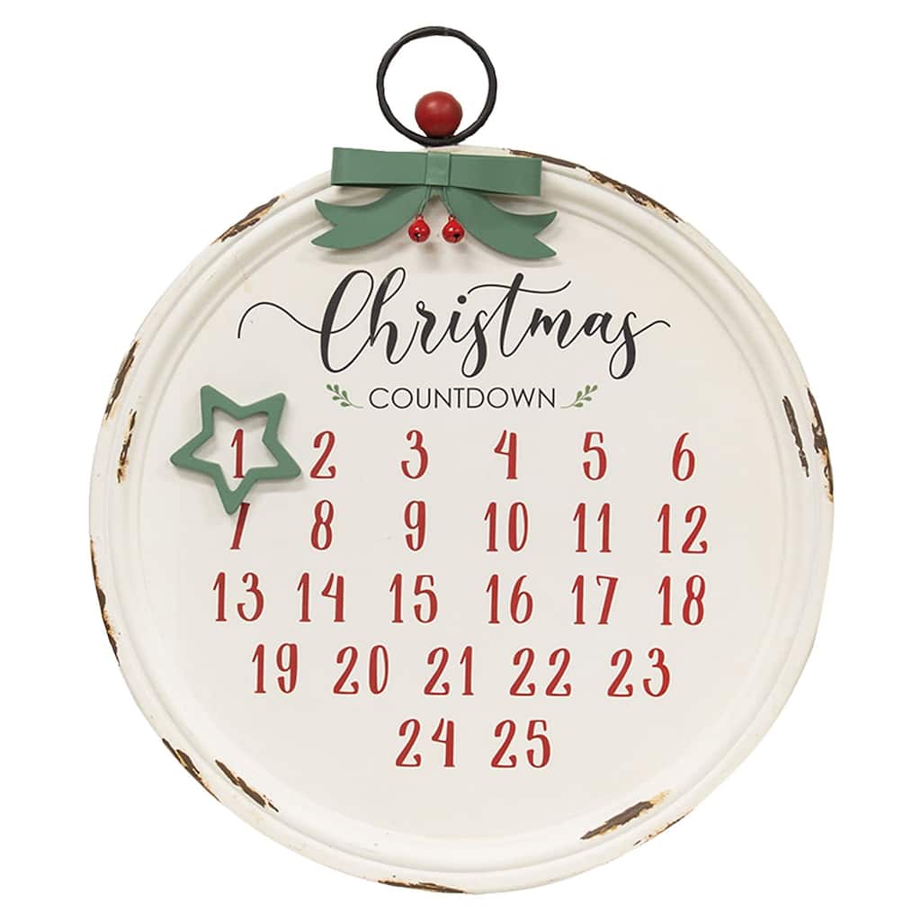 Distressed Christmas Bulb Countdown Calendar w/Star Magnet - White