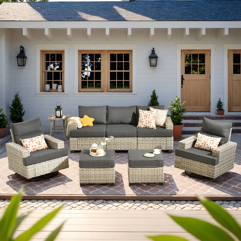HOOOWOOO 8-piece Wicker Patio Furniture Swivel Chair Set