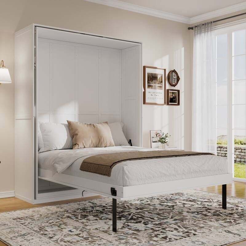 Roomfitters Rotating Queen Murphy Bed with Hidden Storage Racks 360 Swivel - White