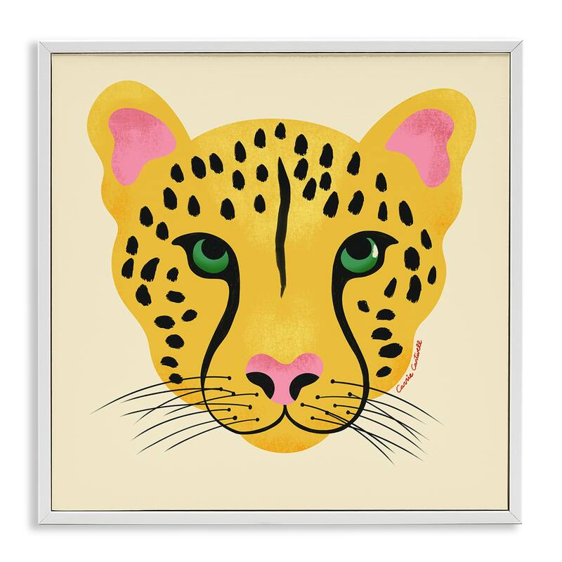 Stupell Modern Wild Cheetah Face Framed Giclee Art Design By Carrie Cantwell - 24 x 24 - White