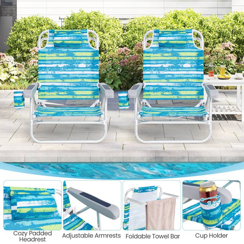 Costway 2 Pack Folding Beach Chair Lightweight Lay Flat Lounge Chair