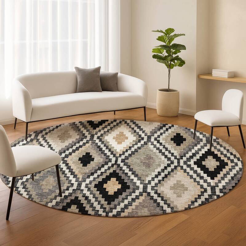 Machine Washable Indoor/ Outdoor Global Geo Chantille Rug