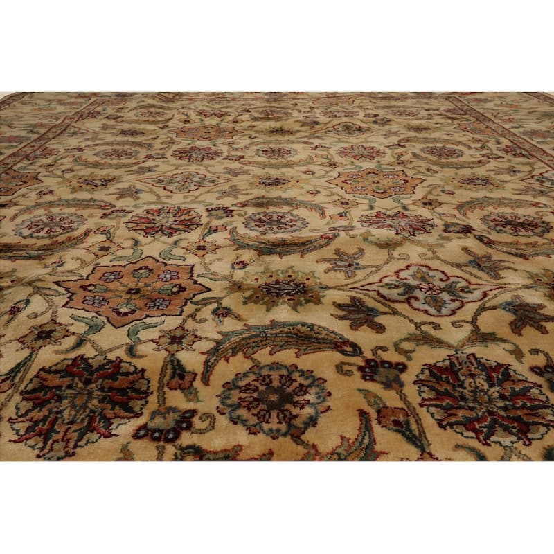 Hand Knotted Agra Ivory, Aqua 100% Wool Traditional Oriental Area Rug - 9' x 11' 11''