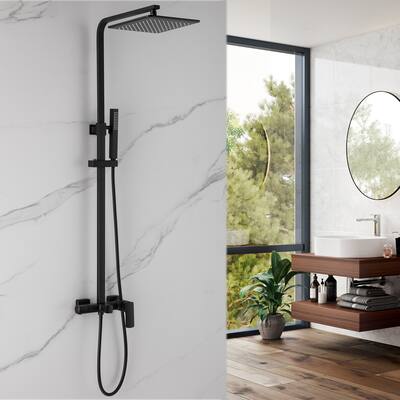Wall Mounted 3-Way Exposed Install Complete Shower System with Rough-in Valve in Black/Gold