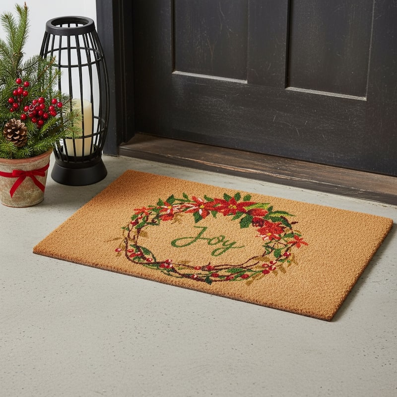 HomeRoots 17" X 29" Brown Red And Green Christmas Outdoor Coir Door Mat - 17.00' X '29.00 - 17.00' X '29.00