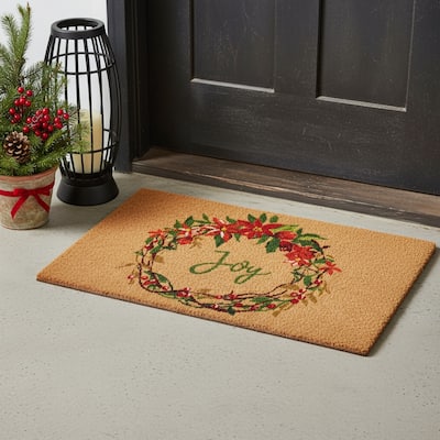 HomeRoots 17" X 29" Brown Red And Green Christmas Outdoor Coir Door Mat - 17.00' X '29.00