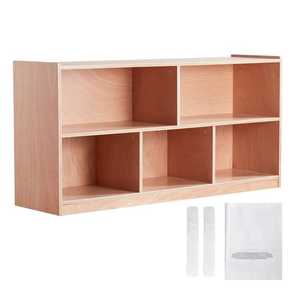 slide 2 of 11, Natural Wooden 5-Compartment Cubby Storage Shelf Cabinet Perfect for Kids Room - 48” × 13” × 24”