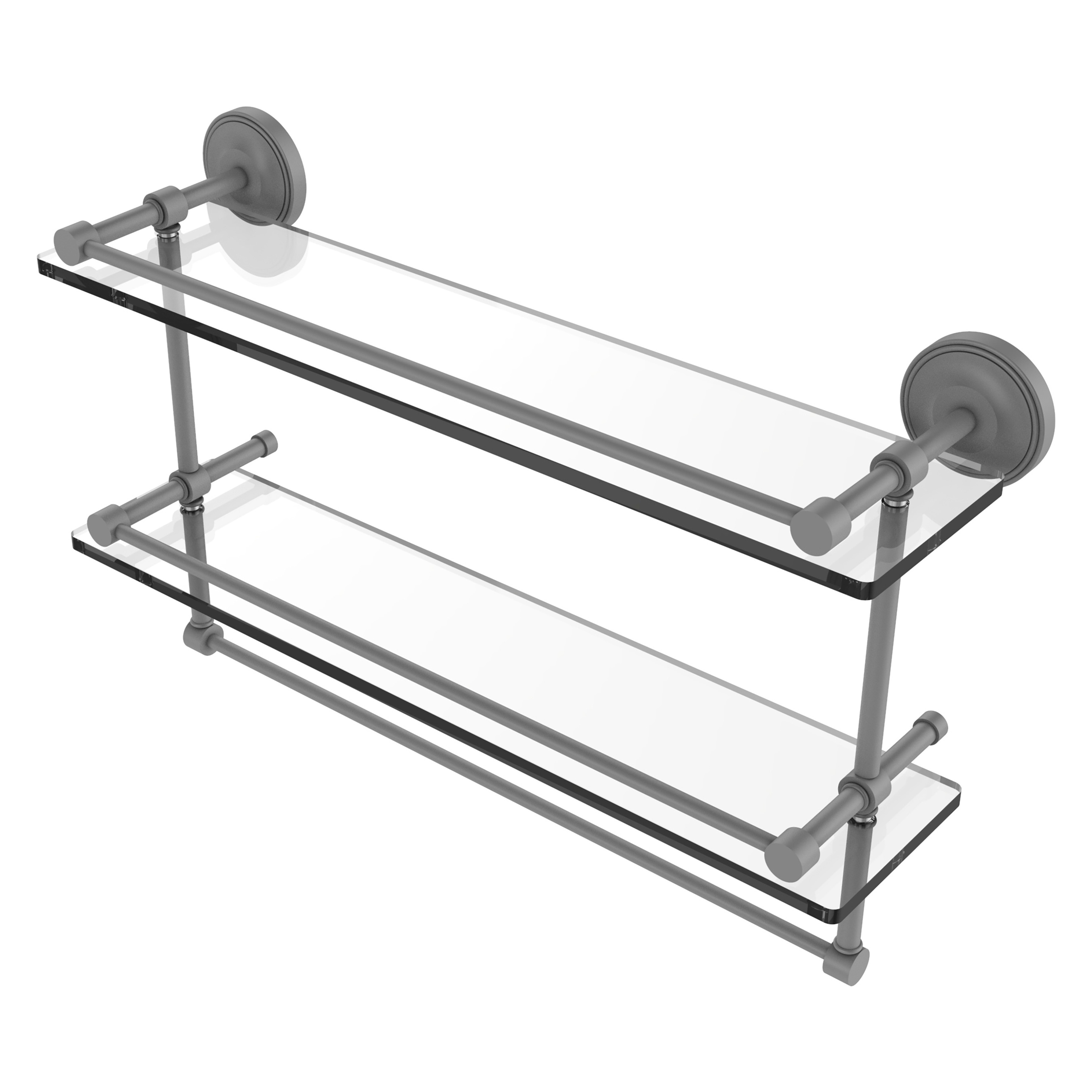 Allied Brass 16 Inch Gallery Double Glass Shelf with Towel Bar