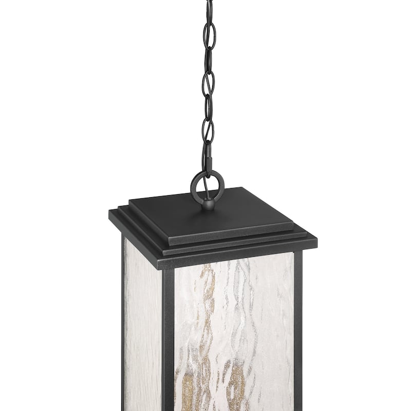 Artcraft Estate 3-Light Outdoor Pendant - Black with Brass Accent - Rain Glassware Shade
