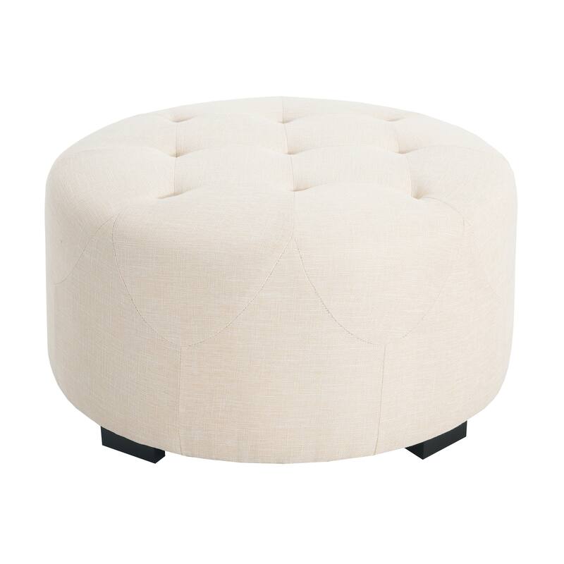 Roomfitters Round Upholstered Ottoman with Button Tufted Design, Small Coffee Table or Footrest