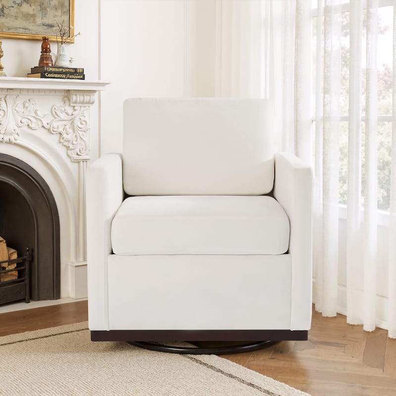uixe Modern Upholstered Swivel Accent Chair with Pocket Spring Seat - Chenille - Beige