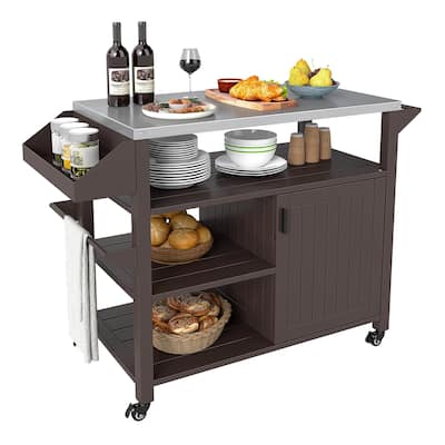 Costway Outdoor Grill Cart Movable Prep Table with Storage Cabinet - See Details