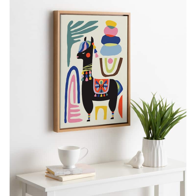 Kate and Laurel Sylvie Llama Mesatawe Framed Canvas by Rachel Lee