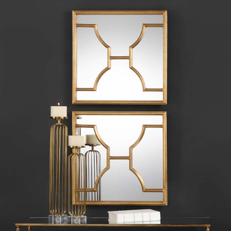 Beveled Square Wall Mirrors - 24" - Gold - Set of 2