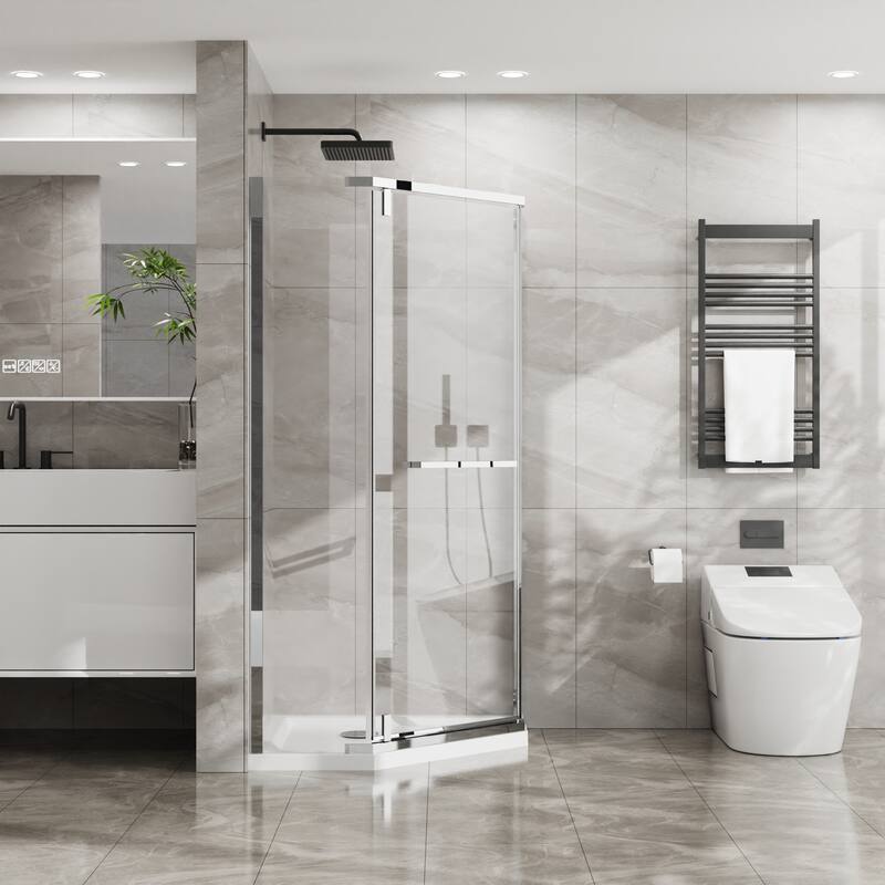36"Wx72"H Neo-Angle Frameless Shower Door, Pivot, Tempered Glass