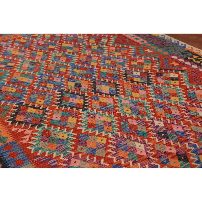 Geometric Kilim Reversible Area Rug Flatweave Multi-Color Wool Carpet - 8'2"x 11'4"
