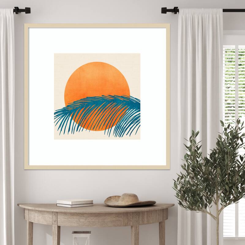 Retro Tropical Sunset by Kristian Gallagher Wood Framed Wall Art Print