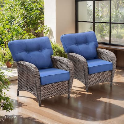TWrap Brown Wicker Patio Armchairs with 5-Inch Thick Cushions (2-Pack)