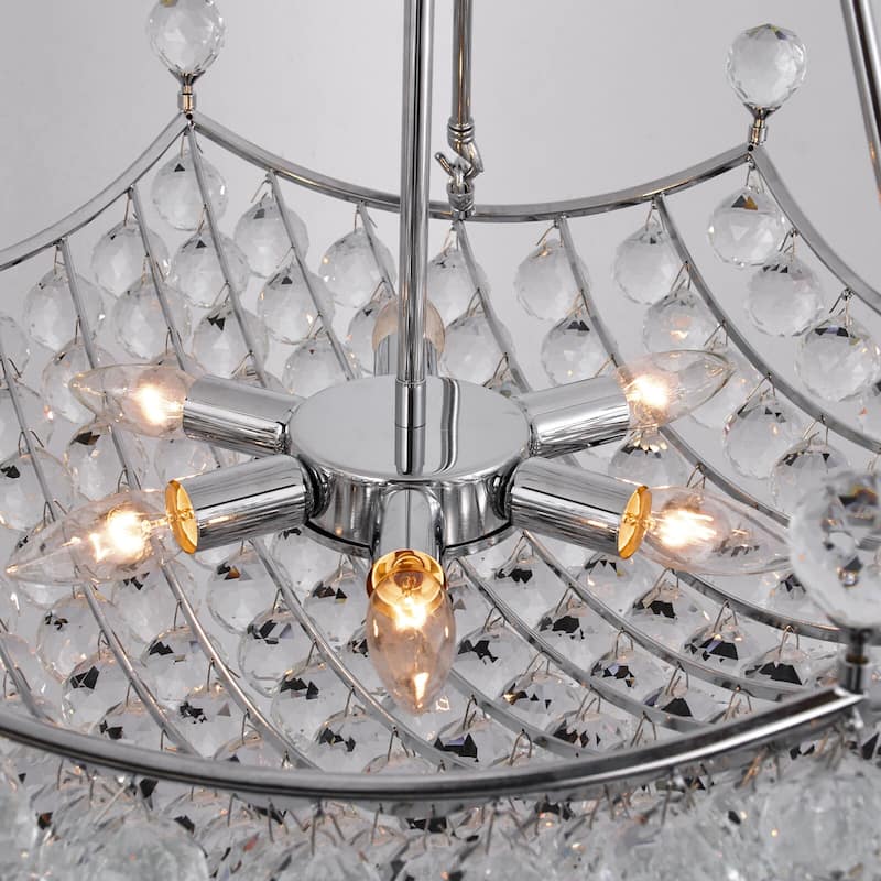 6-Light Glam Cluster Crystal Chandelier For Living Room - Chrome