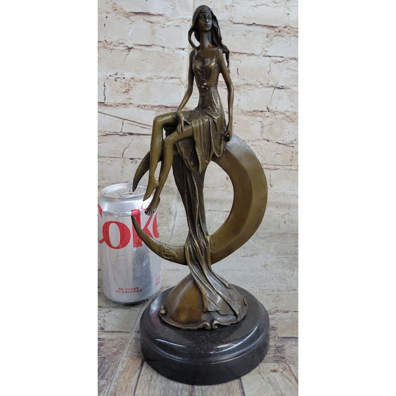 Signed Original Mavchi Venus On The Moon Bronze Sculpture Marble Base Figurine