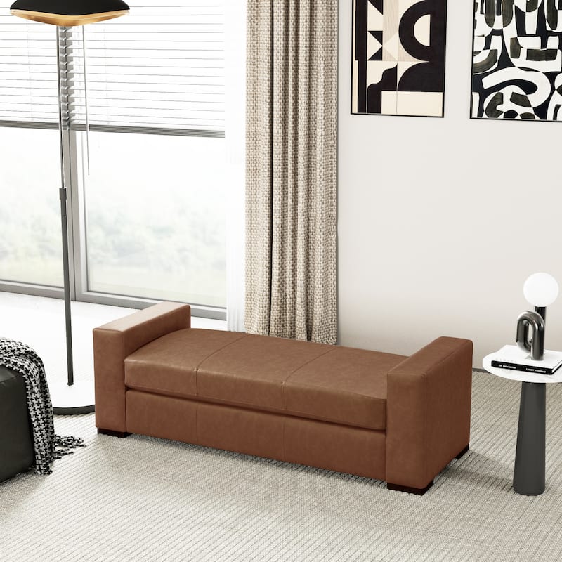 Entryway Bench, 57.70" Stylish Faux Leather Bench with Square Armrests