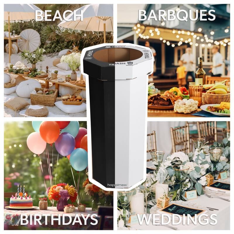 25-Gallon Disposable Cardboard Event Trash Can and Recycling Bin (Set of 2) - Black Cotton White