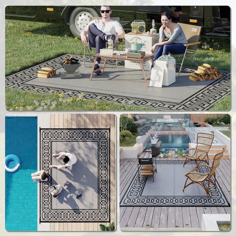 9' x 12' Reversible Waterproof Outdoor Rug, Portable Camping Mat - 9' x 12'