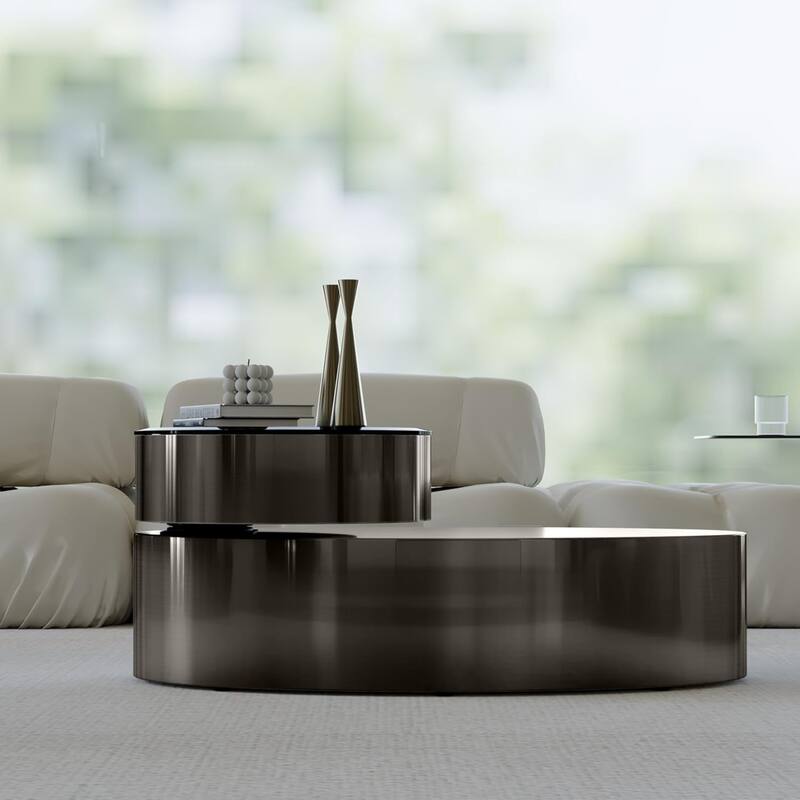 Classic and Luxurious 50 inch 2 Tiers Rotatable Oval Coffee Table Center Table