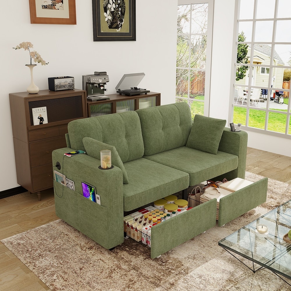 67.76" Chenille 3-Seater Sofa with USB Ports and Storage