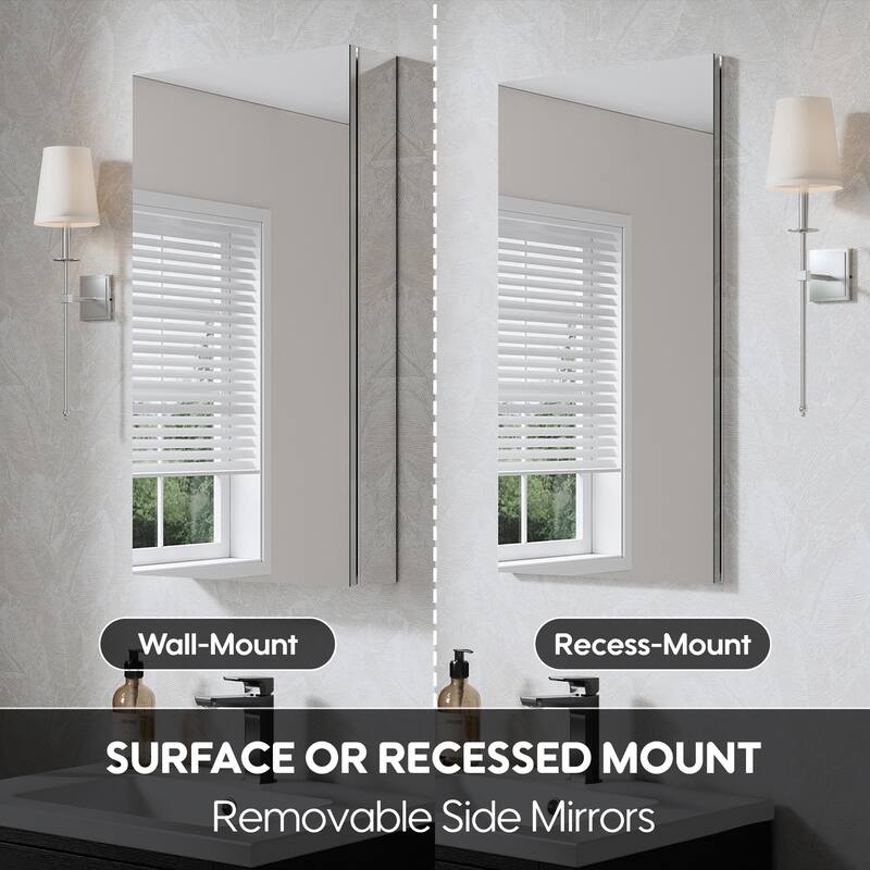 Recessed or Surface Wall Mount Bathroom Medicine Cabinet With Adjustable Glass Shelves