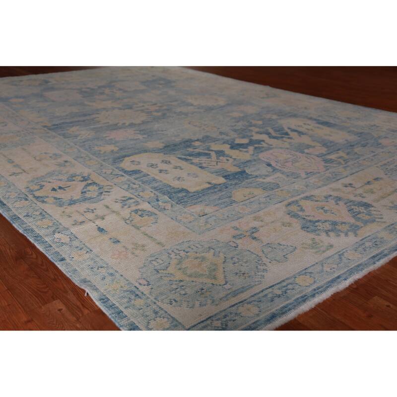 Hand Knotted Oriental 100% Wool Carpet Transitional All-Over Navy Blue & Blues Oushak Area Rug - 11' 5'' X 8' 3''