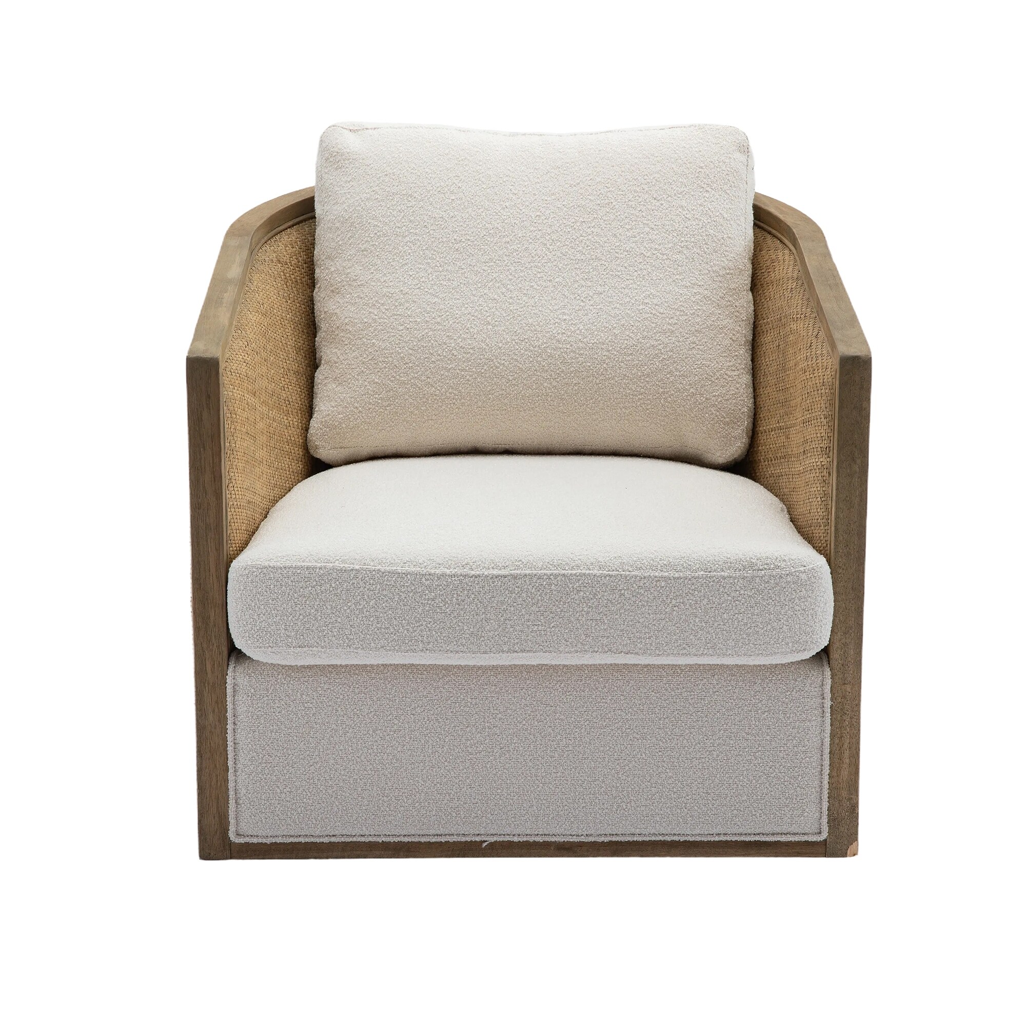 Beige Modern 30.12" Upholstered 360° Swivel Barrel Chair with Sturdy Hardwood Frame