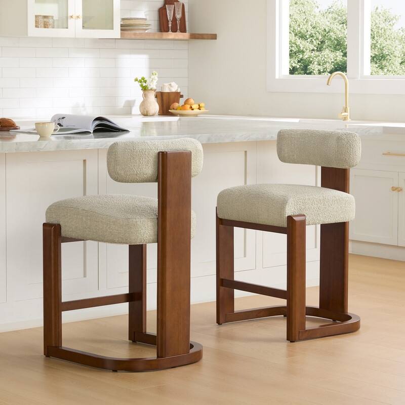 Spruce & Spring Arya Upholstered Boucle Counter Stool with Solid Wood Frame