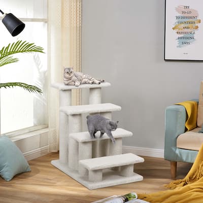 24'' Pet Stair Carpeted Ladder Ramp 8 Scratching Post Cat Tree Climber - 4-step