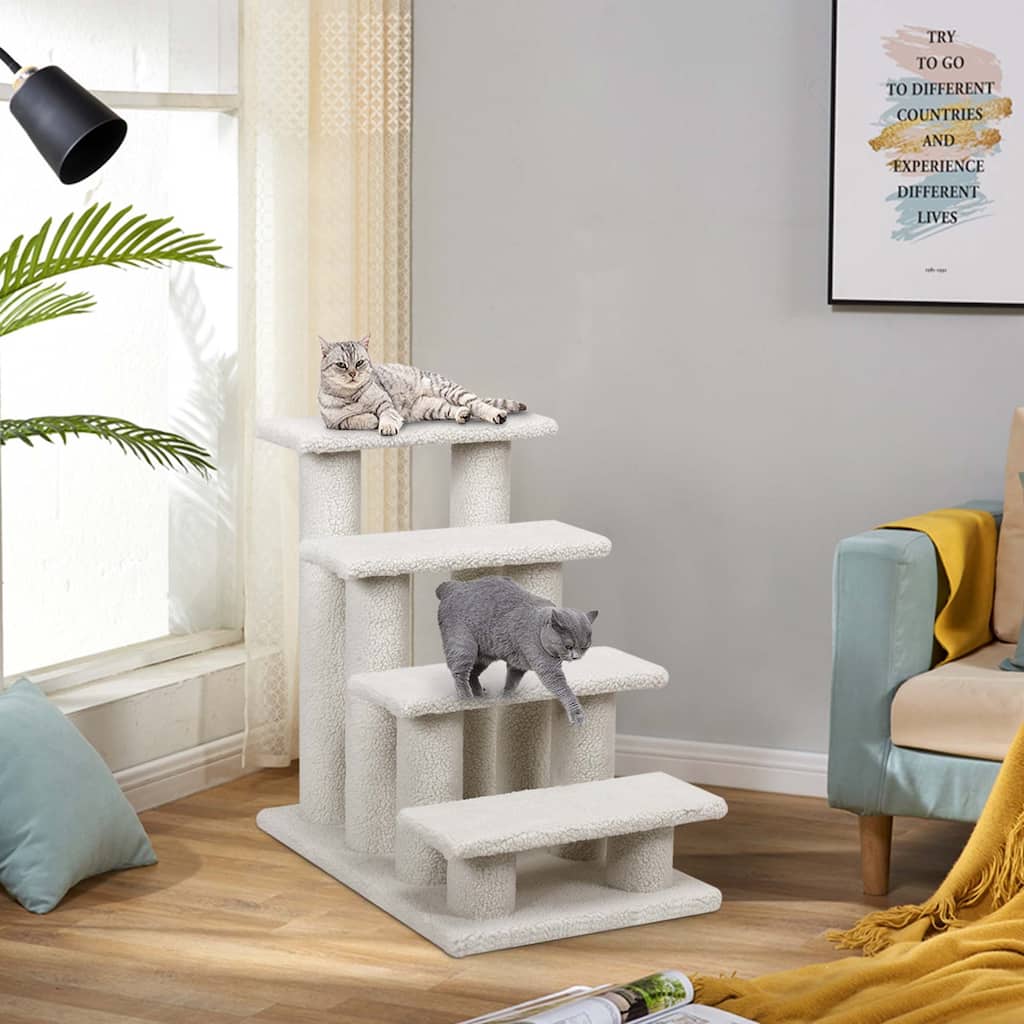 24'' Pet Stair Carpeted Ladder Ramp 8 Scratching Post Cat Tree Climber - 4-step