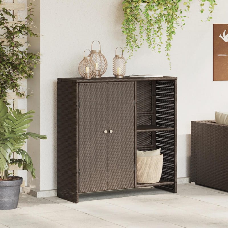 vidaXL Storage Cabinet Beige/Brown/Grey 100x36x102 cm Rattan - 14.2 x 39.4 x 40.2 - Brown
