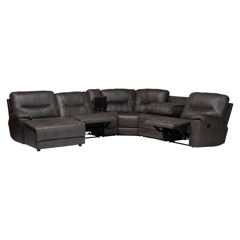Mistral 6-Piece Reclining Sectional Sofa with Left-facing Chaise Lounge - Suede Upholstered Modular Sectional with Storage