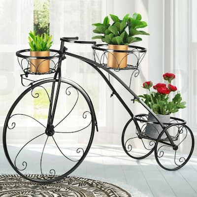 Tricycle Metal Plant Stand Flower Pot Cart Bicycle Holder Rack Garden - M