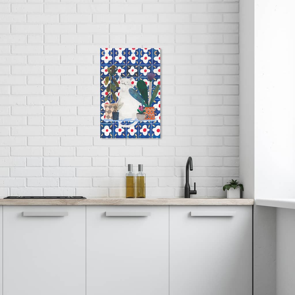 Wynwood Studio Canvas Floral and Botanical Cat in the Kitchen Green and Dark Green Rustic Wall Art Canvas Print