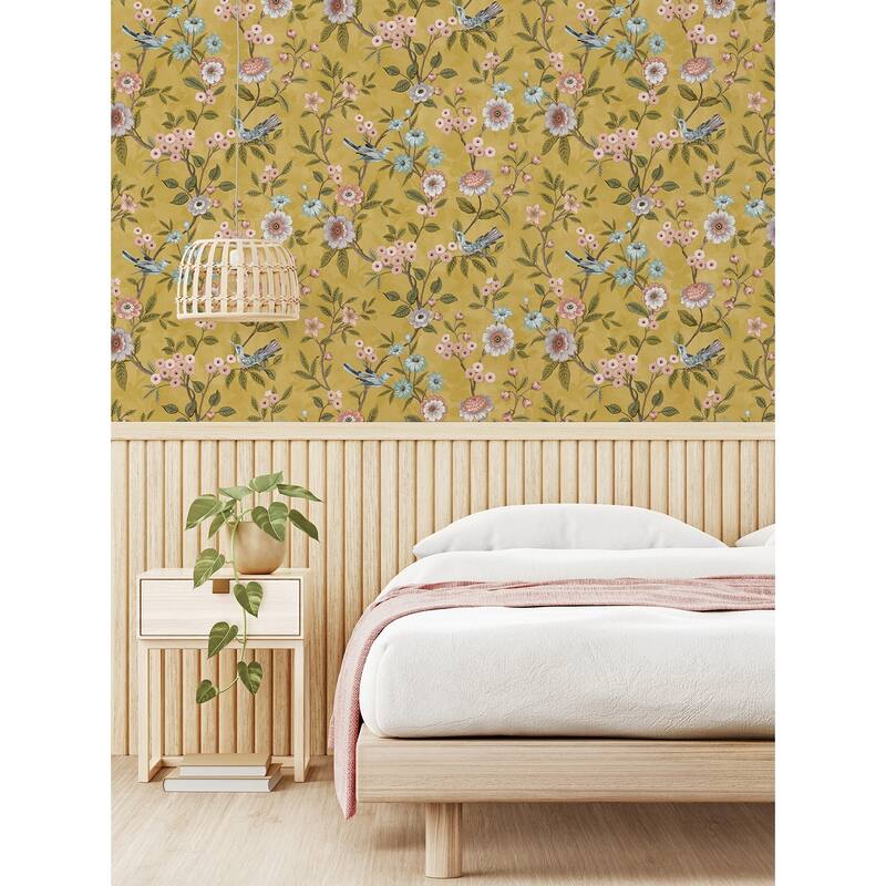 Fine Decor Elspeth Mustard Floral Trail Wallpaper