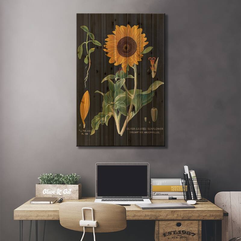 Sunflower Chart Print On Wood by Sue Schlabach - Multi-Color