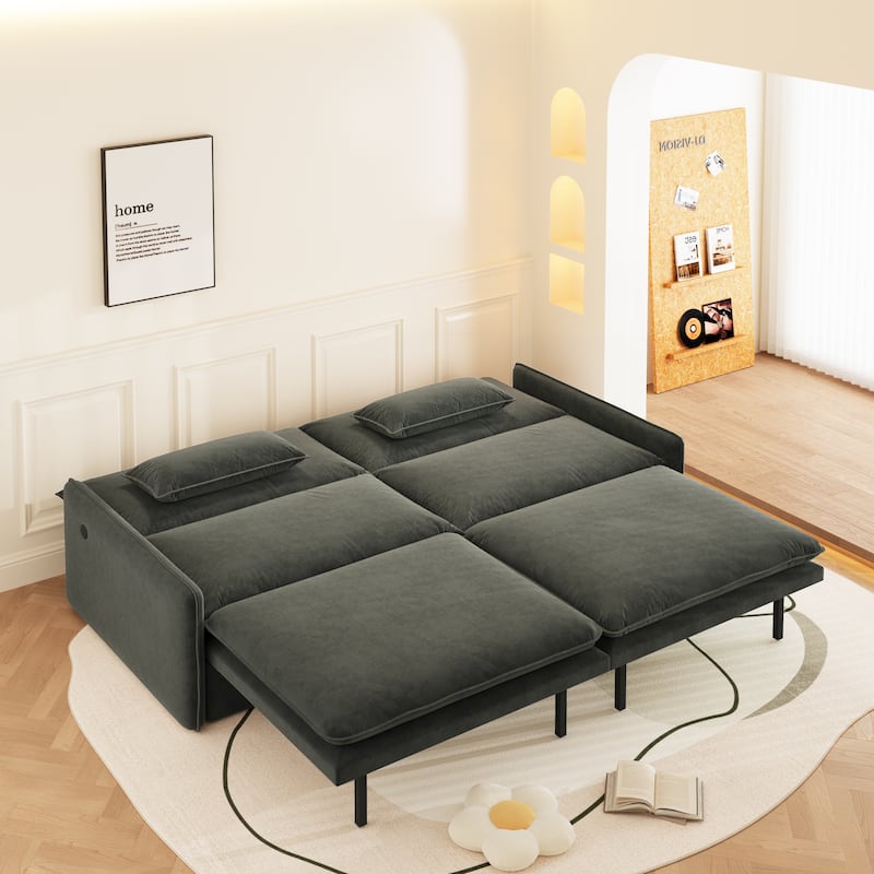 Convertible Sleeper Sofa Bed with Storage and USB Port Modern Chenille Fabric for Versatile Living Spaces