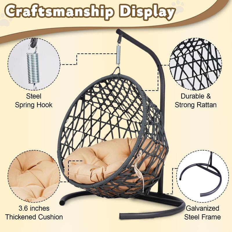 Pet Hanging Swing Bed, Rattan Hammock with Removable Soft Cushion, Cat Swing Bed with Stand & Cushion, Small Animals