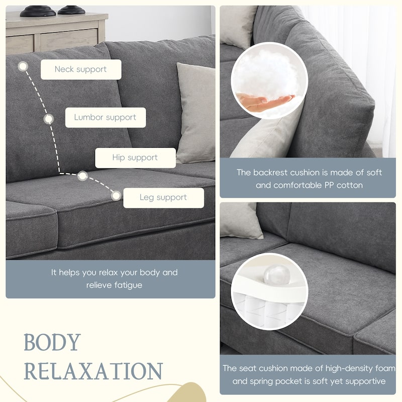 L Shape Furniture Living Room Sectional Couch with 3 Pillows聽